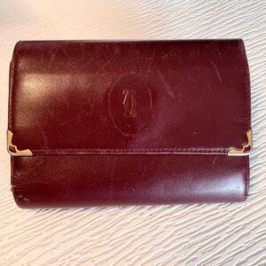 Vintage Cartier Leather Kisslock Wallet in Burgundy Red